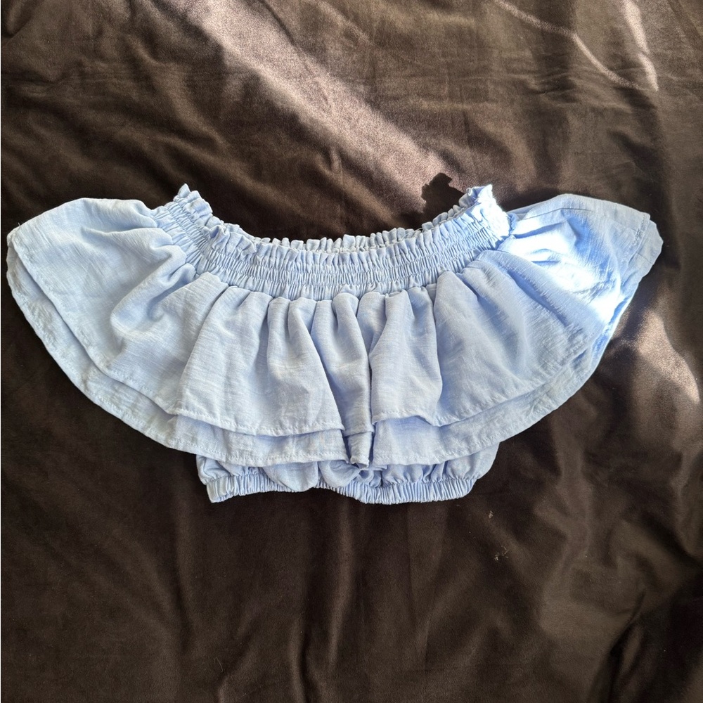 ethika Light Blue Off-Shoulder Ruffle Crop Top - Picture 2 of 9